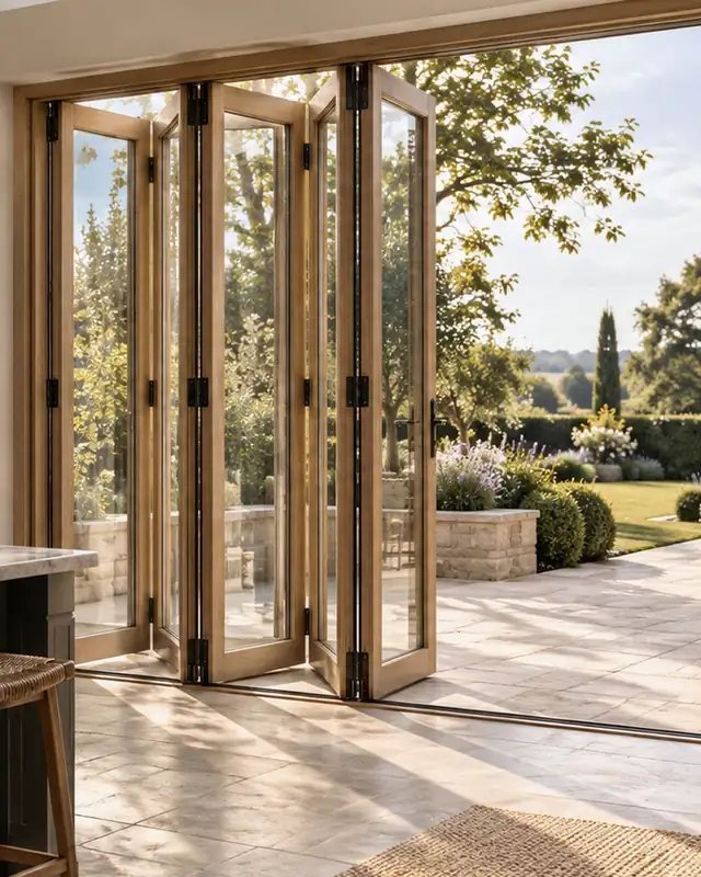 Timber bi-fold doors designed around the opening