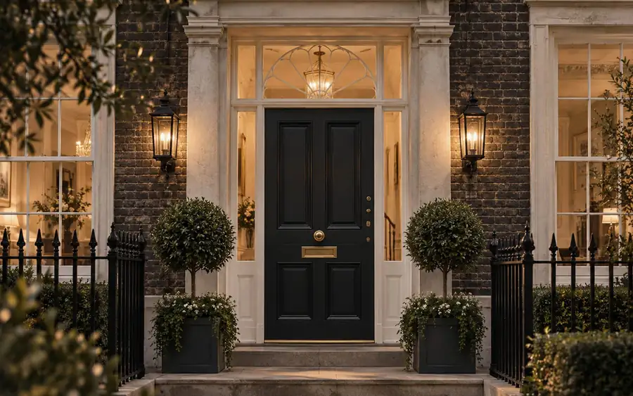Bespoke black timber entrance door on a period townhouse