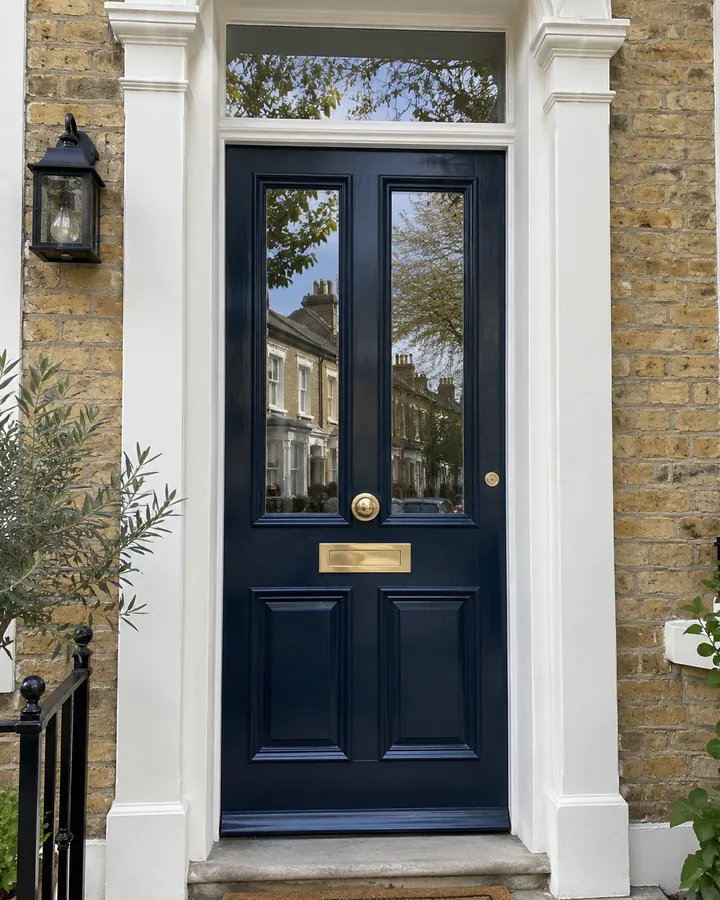 Navy timber entrance door in a London period home