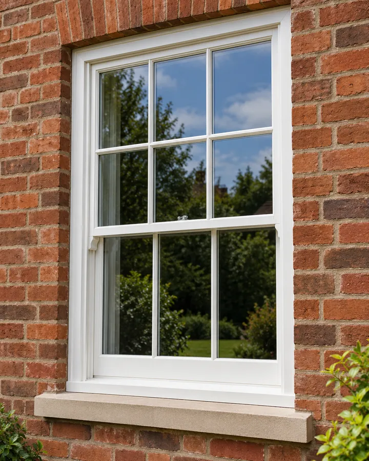 White timber sash window in a red-brick period home