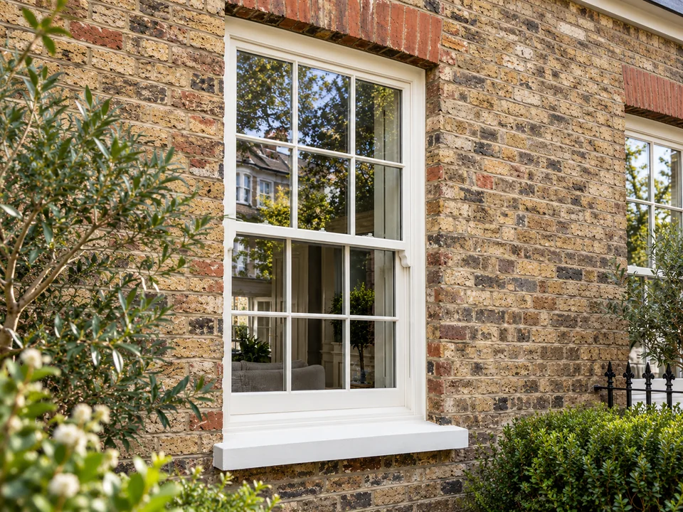 White timber sash window in a brick period home