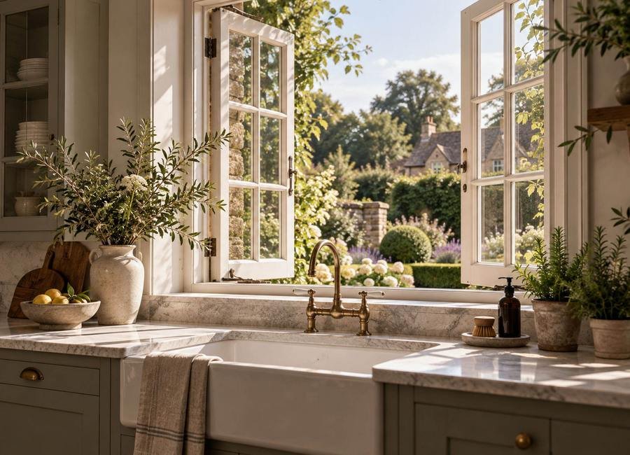 Casement windows in a kitchen