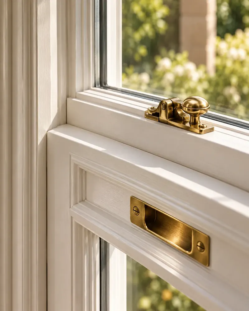 Double glazed sash window hardware detail