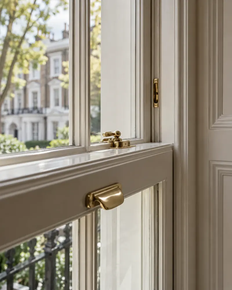 Traditional timber sash window meeting rail detail