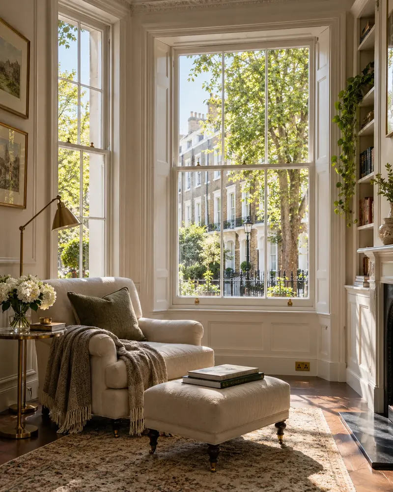 Period interior with timber sash windows