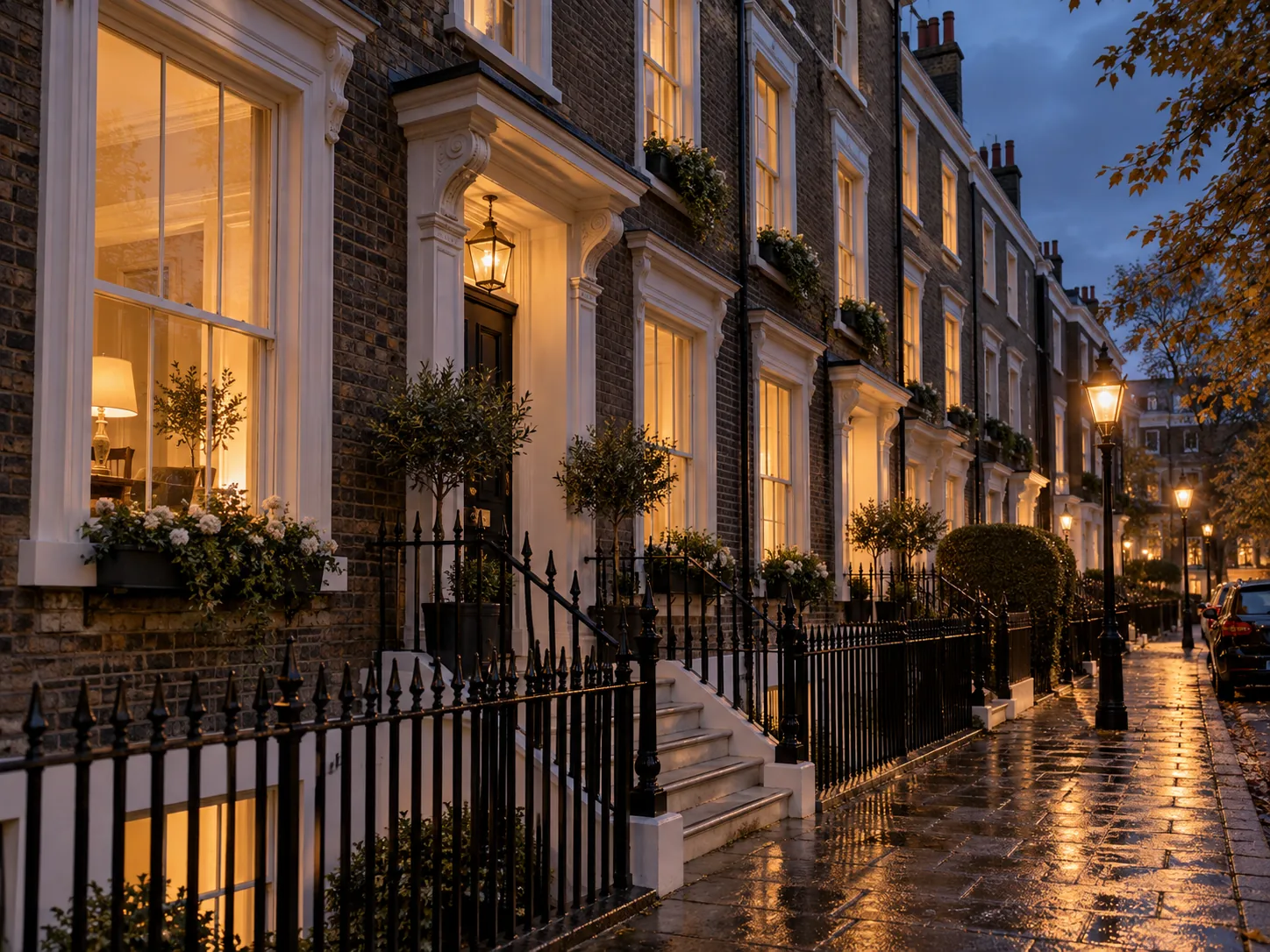 A London terrace at dusk