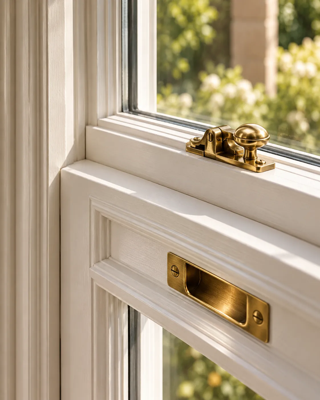 Close-up of traditional timber sash window joinery