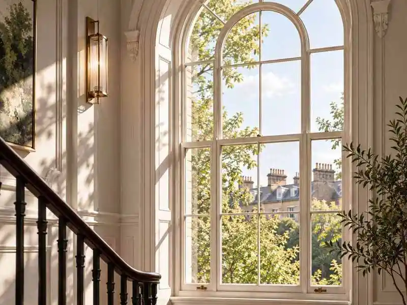 Tall stair-hall window
