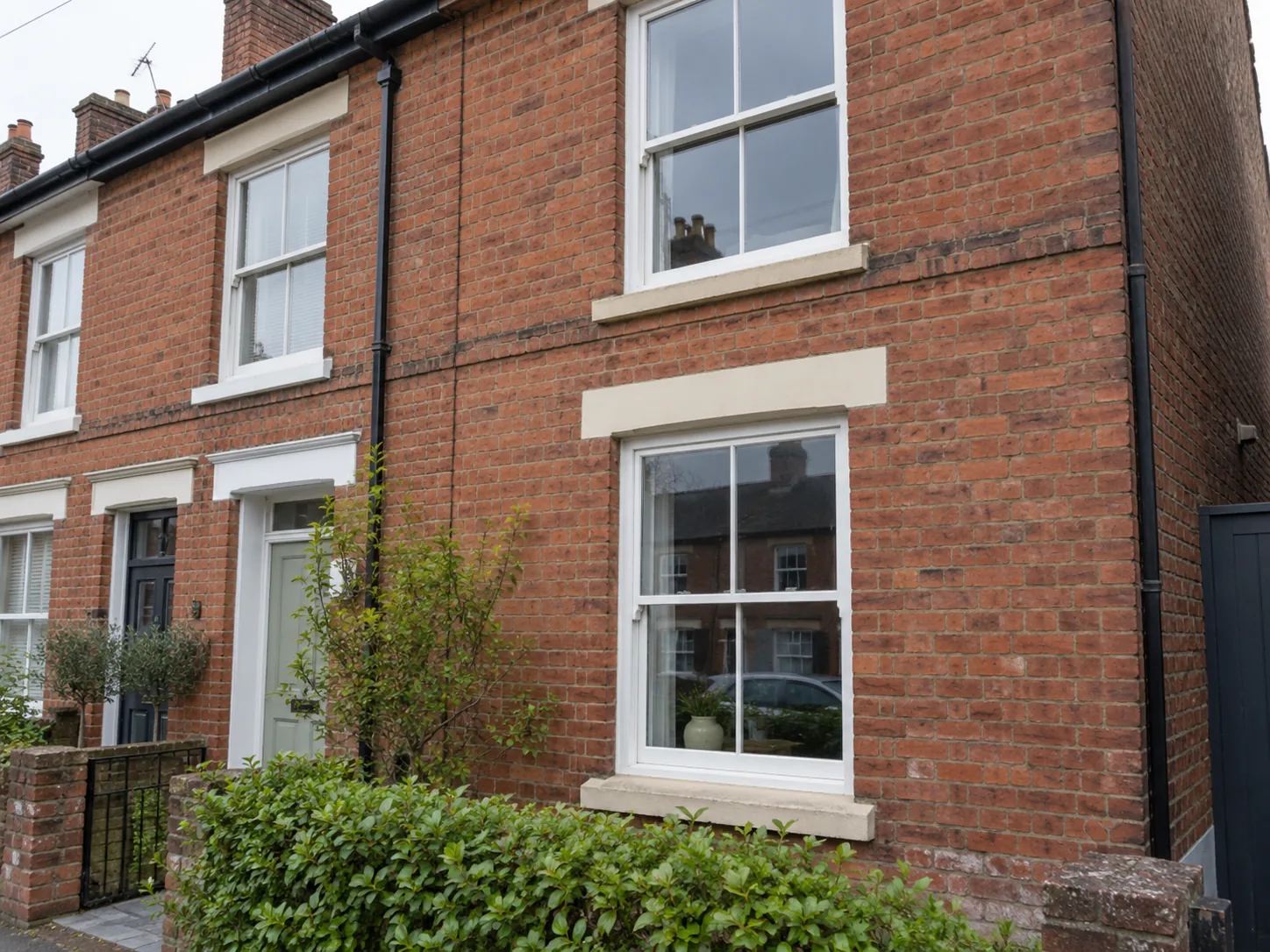 Red-brick house with white timber sash windows