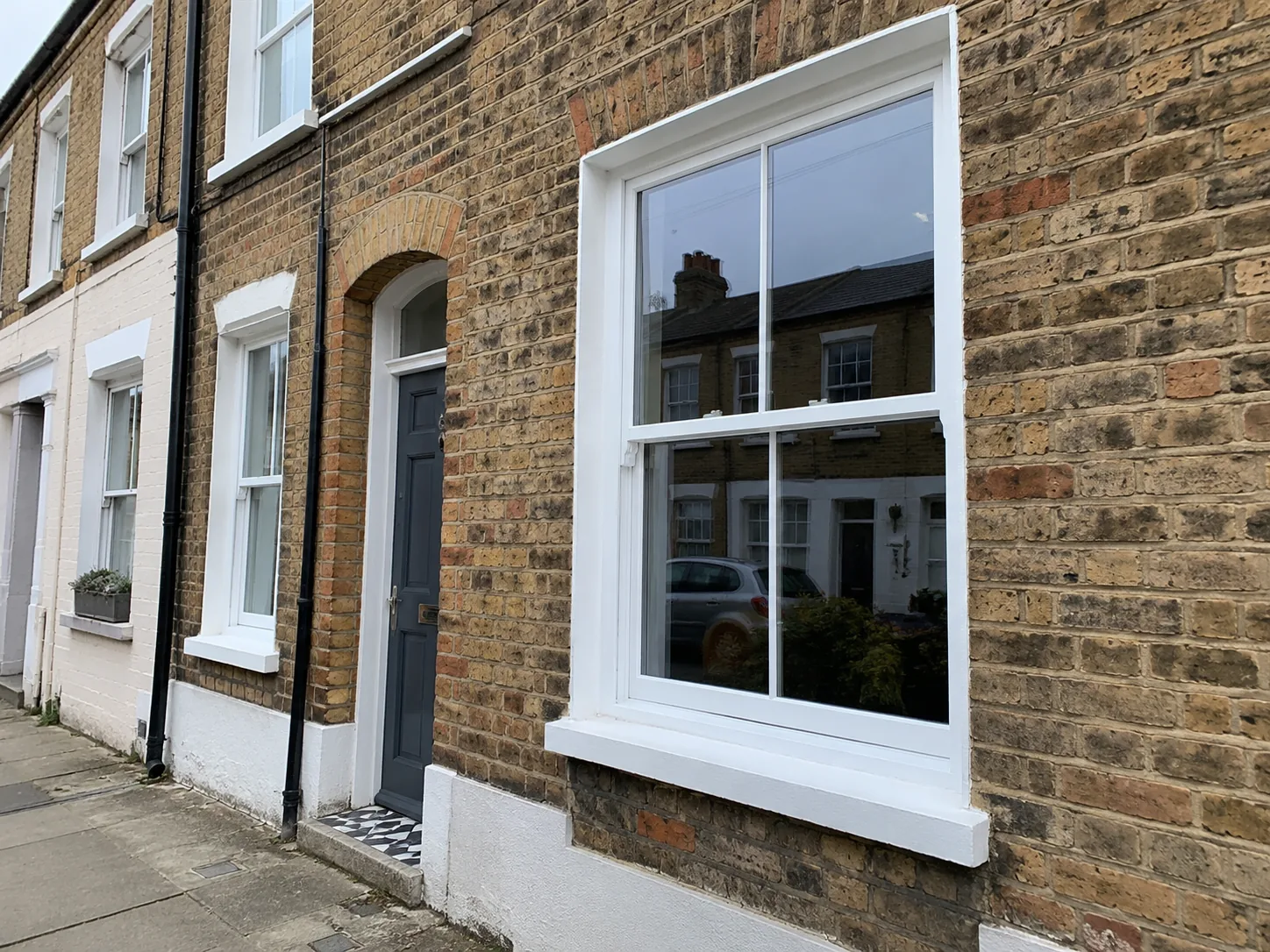 Example of Box Sash timber sash windows on a period terrace